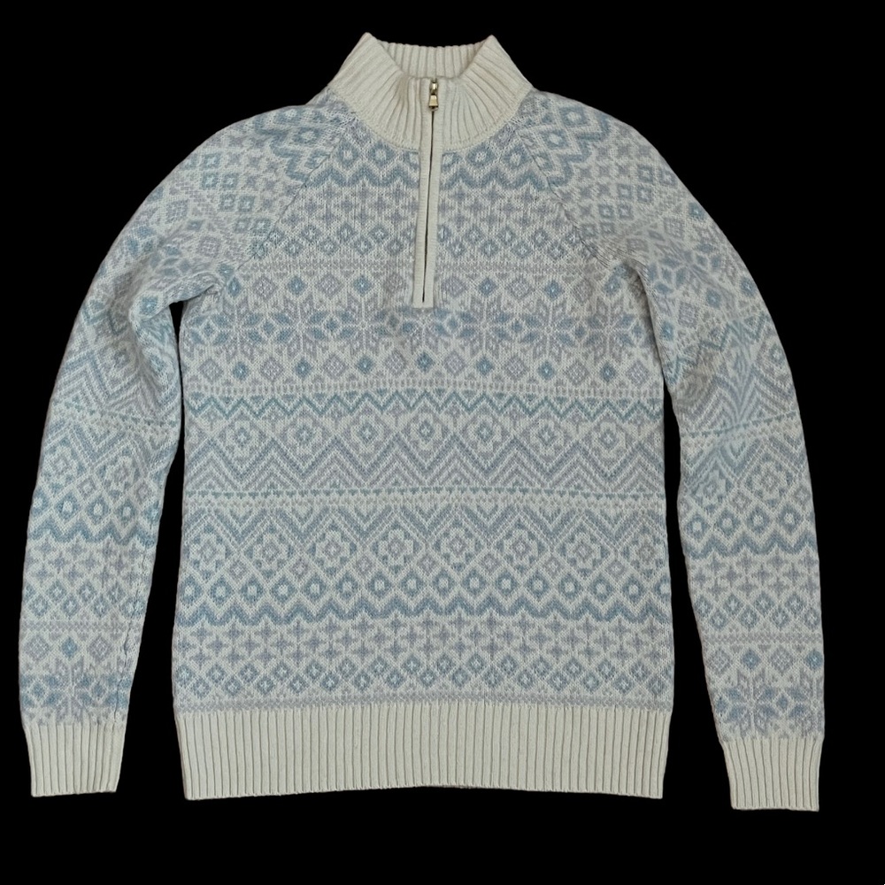 Vineyard Vines Sweater 1/4 Zip Womens XS Fair Isle Blue Purple Pastel Wool Blend